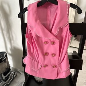 Pink Double-Breasted Vest with Gold Buttons